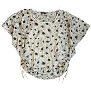 Suzy Shier Whit, Sunflower Patches, Short Sleeve, Layered, Poncho Top- L